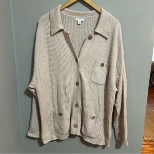 J. Jill Knit Cardigan Button Down Ivory Collared Size XL Tall Cotton Blend